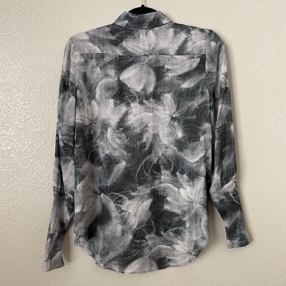 Theory Top Womens Small White Black 100% Silk Floral Quiet Luxury Artsy Preppy - Picture 8 of 11